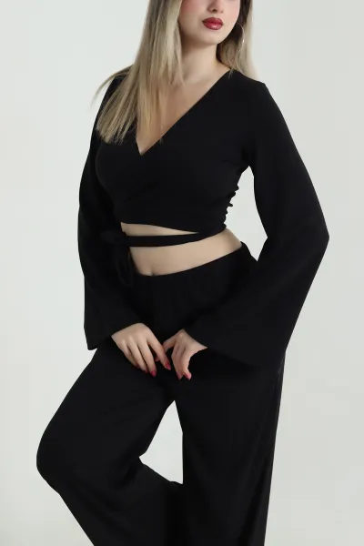 Siyah Bağlamalı Bluz Pantolon Kadın Buzzy İkil Takım 491637