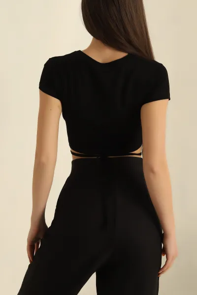 Siyah Bağlamalı Crop Bluz 268974
