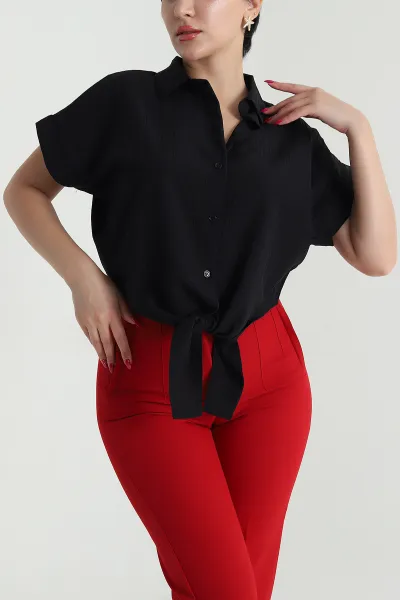 siyah-baglamali-gofre-kadin-gomlek-475717