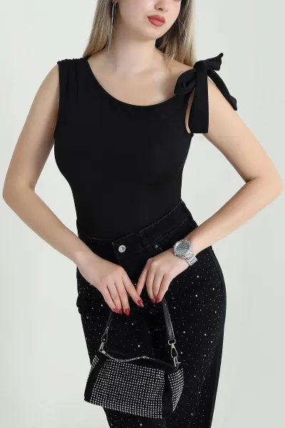 Siyah Bağlamalı Scuba Kadın Bluz 467223