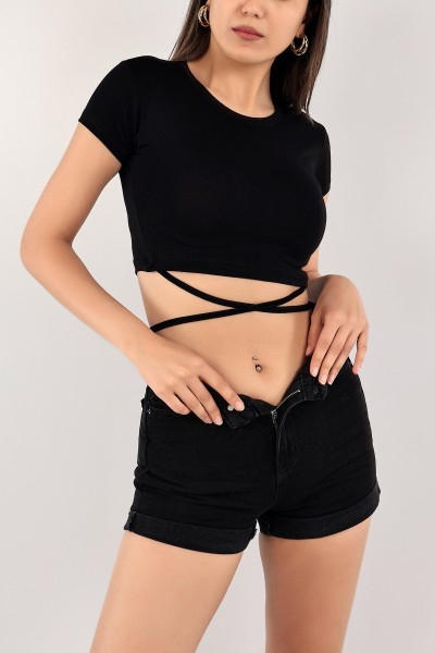 Siyah Bağlamalı Viskon Bluz 113992