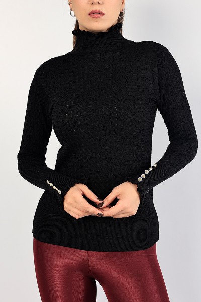 Siyah Balıkçı Yaka Bayan Triko Kazak 84417