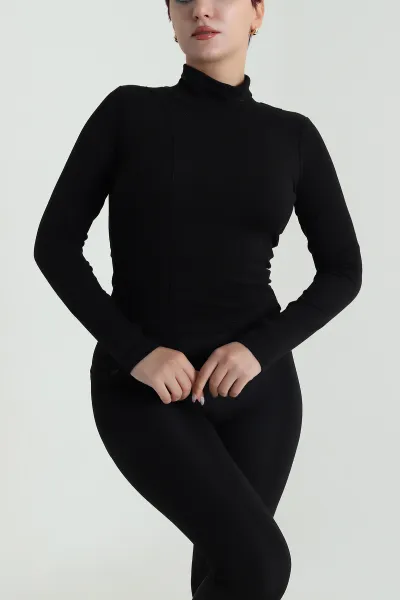 Siyah Balıkçı Yaka Kadın Body Bluz 483143