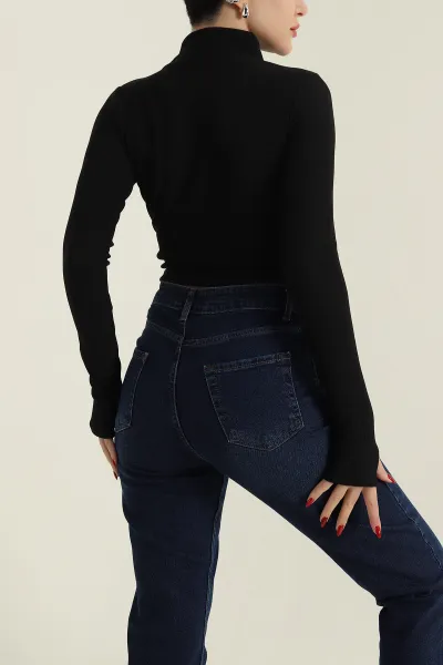 Siyah Balıkçı Yaka Ottman Kadın Bluz 426952