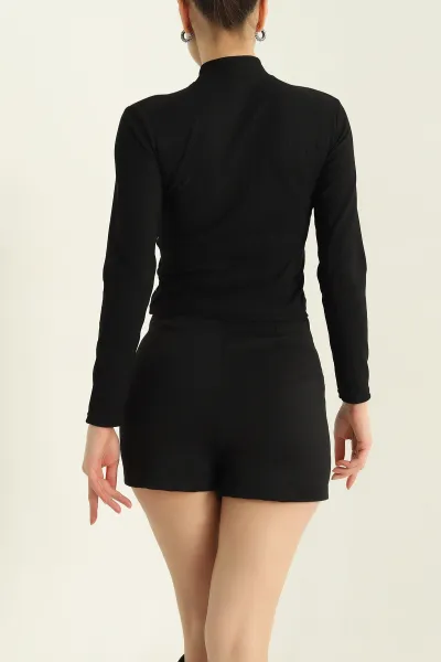 Siyah Balıkçı Yaka Taşlı Ottoman Bluz 328015