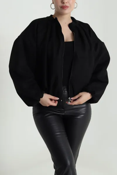 Siyah Balon Bomber Kadın Süet Mont 483998