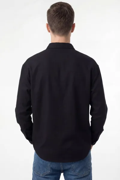 Siyah Bambu Keten Oversize Erkek Gömlek 449836