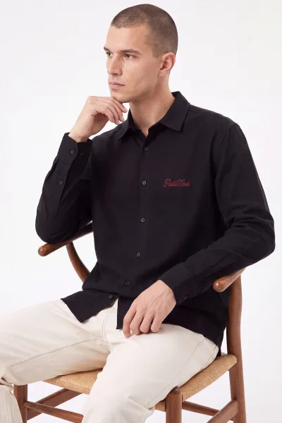 Siyah Bambu Oversize Erkek Gömlek 471882