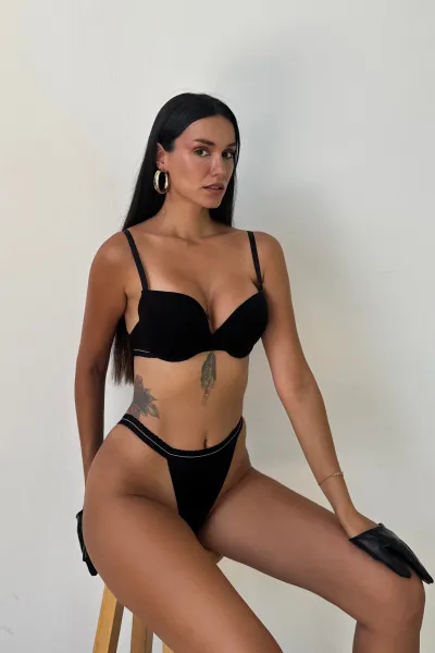 Siyah Bambu Spor Model Destekli Sütyen Takım 390192