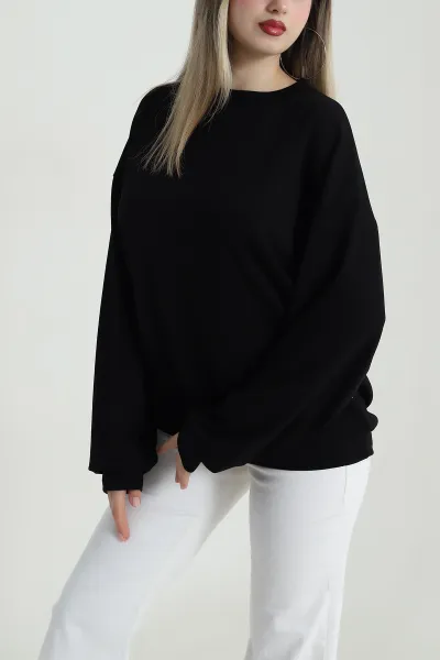 Siyah Basic Modal Kadın Fermuarsız Sweat 487384
