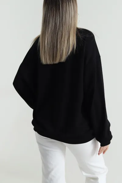 Siyah Basic Modal Kadın Fermuarsız Sweat 487384