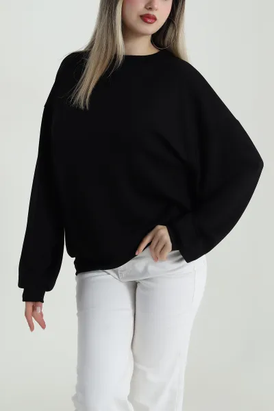 Siyah Basic Modal Kadın Fermuarsız Sweat 487384