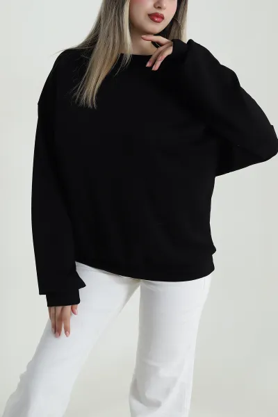 Siyah Basic Modal Kadın Fermuarsız Sweat 487384