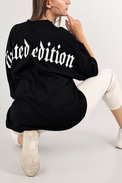 Siyah Baskı Detay Oversize Bayan Tişört 114469
