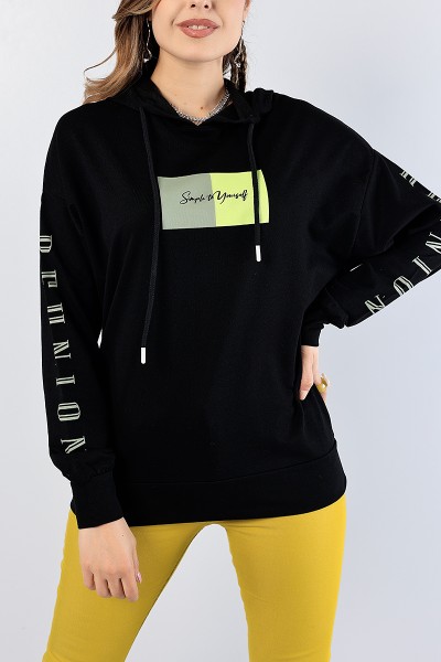 Siyah Baskılı Bayan Kapüşonlu Sweat 81208