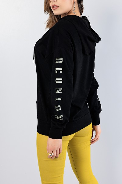 Siyah Baskılı Bayan Kapüşonlu Sweat 81208