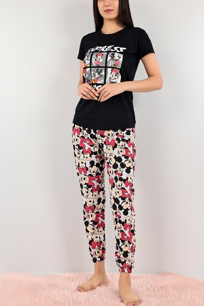 Siyah Baskılı Bayan Pijama Takımı 108491
