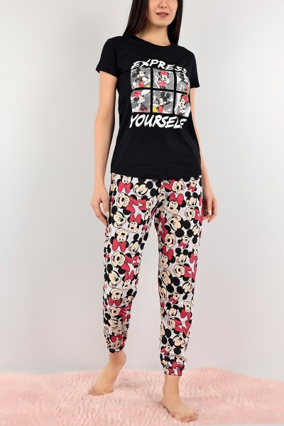 Siyah Baskılı Bayan Pijama Takımı 108491
