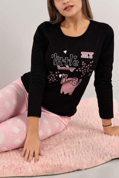 Siyah Baskılı Bayan Pijama Takımı 140849