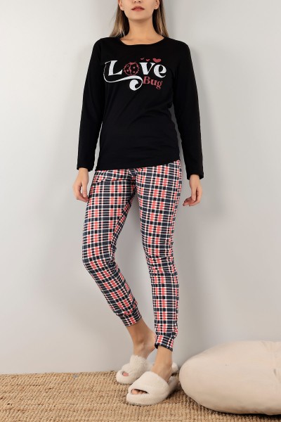 Siyah Baskılı Bayan Pijama Takımı 141256