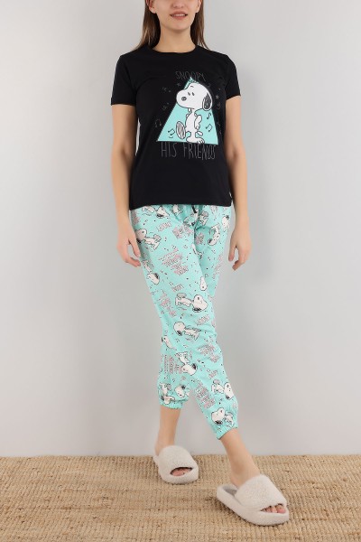 Siyah Baskılı Bayan Pijama Takımı 165760