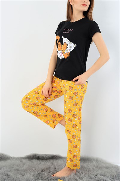 Siyah Baskılı Bayan Pijama Takımı 29118B