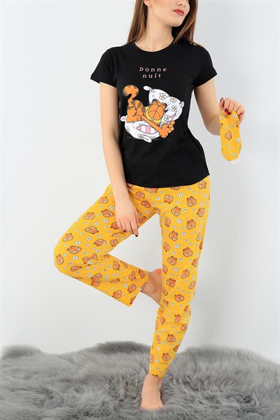 Siyah Baskılı Bayan Pijama Takımı 29118B