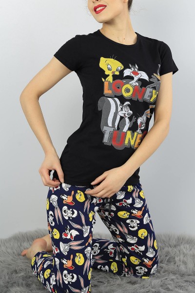 Siyah Baskılı Bayan Pijama Takımı 52073