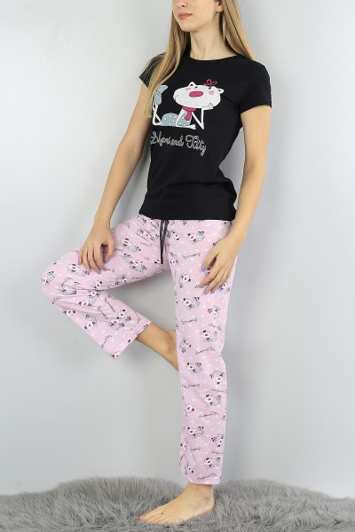 Siyah Baskılı Bayan Pijama Takımı 52089