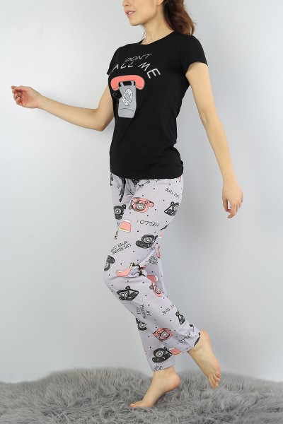 Siyah Baskılı Bayan Pijama Takımı 52104