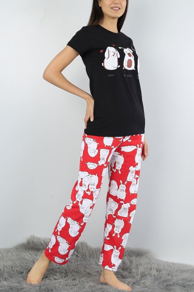 Siyah Baskılı Bayan Pijama Takımı 52147