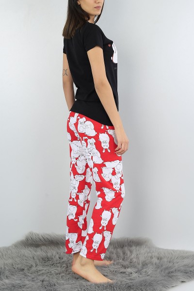 Siyah Baskılı Bayan Pijama Takımı 52147