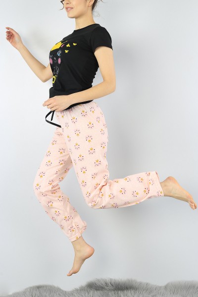 Siyah Baskılı Bayan Pijama Takımı 52279