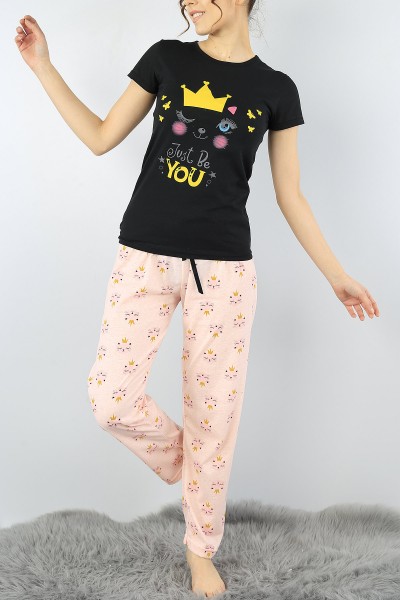 Siyah Baskılı Bayan Pijama Takımı 52279