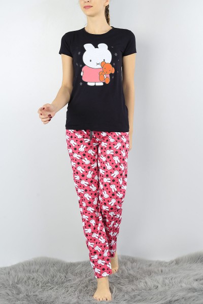 Siyah Baskılı Bayan Pijama Takımı 52305