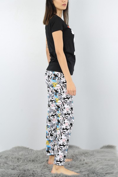 Siyah Baskılı Bayan Pijama Takımı 52336