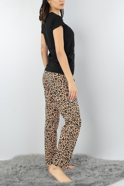 Siyah Baskılı Bayan Pijama Takımı 52341