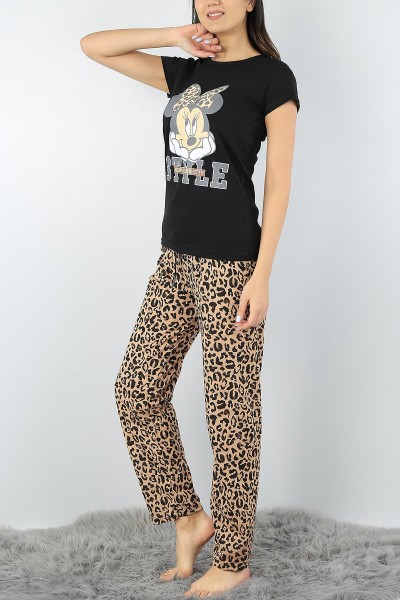 Siyah Baskılı Bayan Pijama Takımı 52341