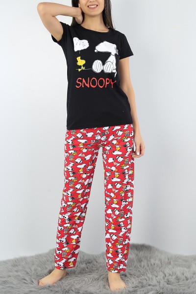 Siyah Baskılı Bayan Pijama Takımı 52369