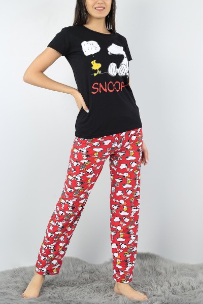 Siyah Baskılı Bayan Pijama Takımı 52369