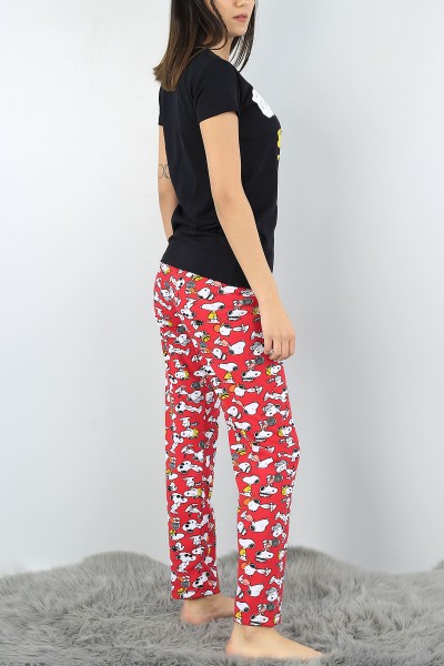 Siyah Baskılı Bayan Pijama Takımı 52369