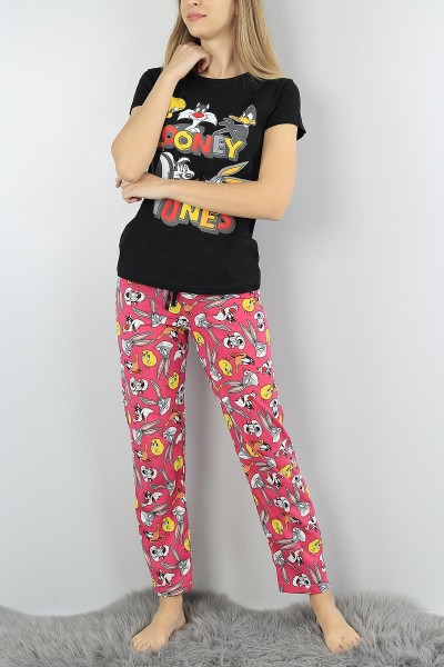 Siyah Baskılı Bayan Pijama Takımı 54390