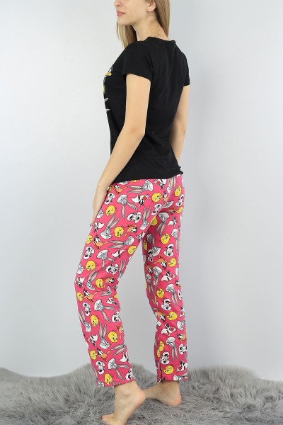 Siyah Baskılı Bayan Pijama Takımı 54390