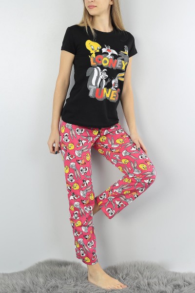Siyah Baskılı Bayan Pijama Takımı 54390