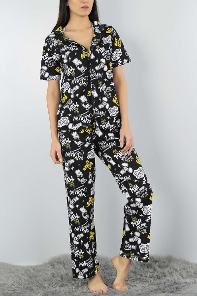 Siyah Baskılı Bayan Pijama Takımı 54535