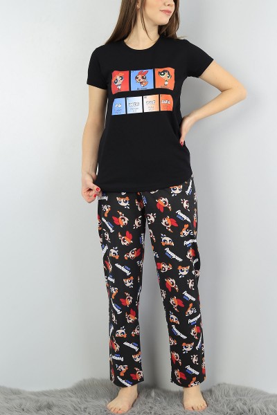 Siyah Baskılı Bayan Pijama Takımı 56822
