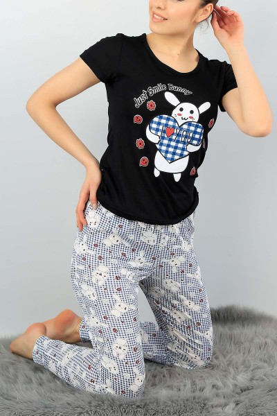 Siyah Baskılı Bayan Pijama Takımı 58391