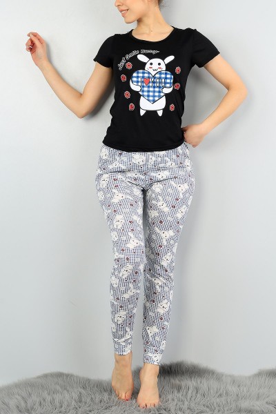 Siyah Baskılı Bayan Pijama Takımı 58391