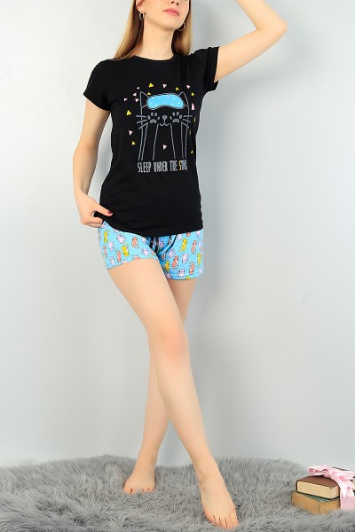 Siyah Baskılı Bayan Pijama Takımı 67016