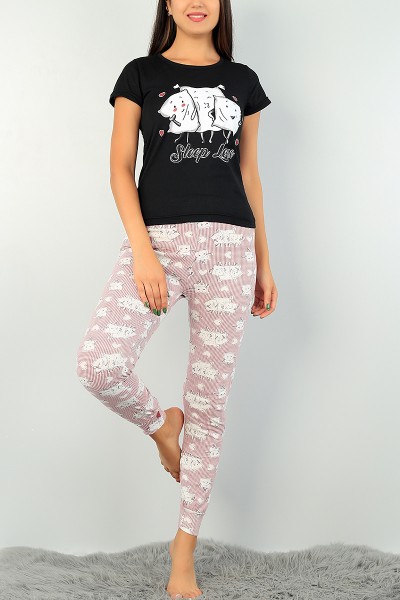 Siyah Baskılı Bayan Pijama Takımı 73471